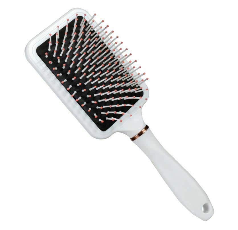 Brush de paddle branco de qualidade de salão para desembaraçar, zombar e endireitar - escova de cabelo grande profissional