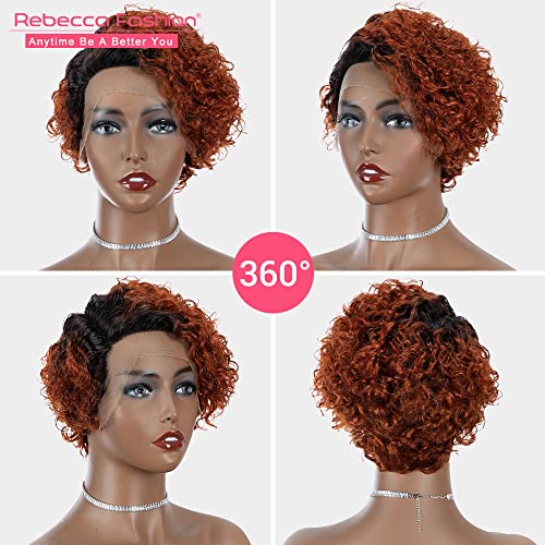 Rebecca moda averldish auburn pixie perucas para mulheres negras, 6 Pixie curta curta cortada perucas frontais cabelos humanos, onda