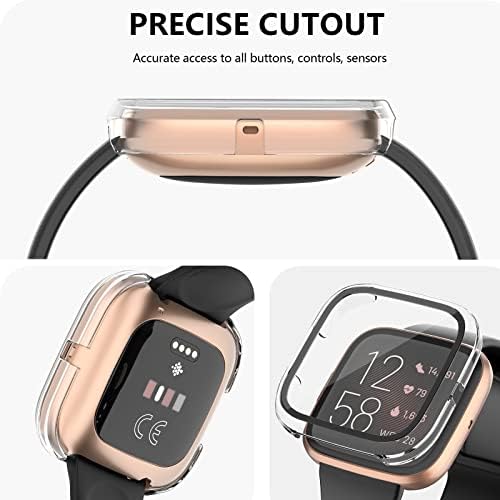 [3 pacote] Tobfit para fitbit versa 2 protetor de tela com caixa de proteção de vidro temperado HD, hard pc case campa