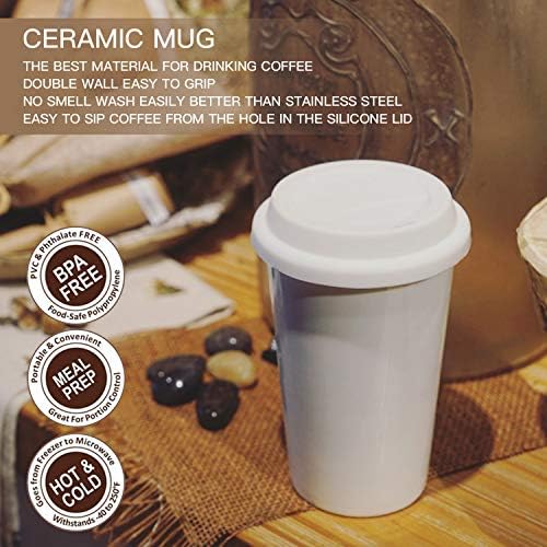 Udmg reutilizável parede dupla isolada em cerâmica branca xícara de café com tampa e manga, 12 fl.oz, eu não sou uma xícara de papel…
