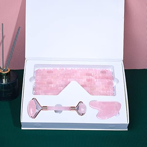 Idoblo rosa quartzo roller face guache raspador máscara ocular conjunto massageador facial gua sha relax ferramenta