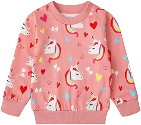 Nubeehoho meninas moletons moletons fofos Rainbow Unicorn Pattern Casual Pullover Ruffle Crewneck de manga comprida roupas