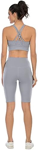 Chreisure 3 embalta shorts de motoques com bolsos para mulheres, shorts de spandex da cintura alta controle da barriga