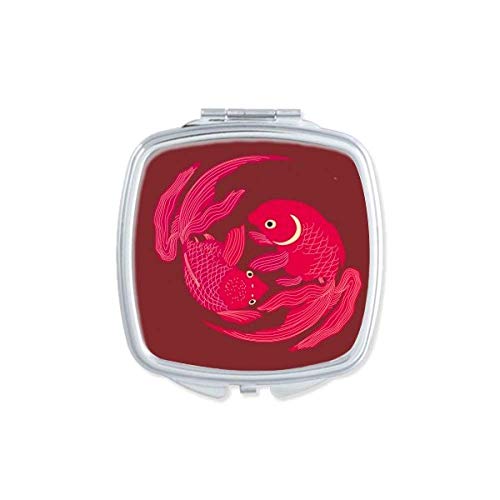 Pintura da cultura japonesa Espelho de peixe vermelho portátil composição de bolso compacto vidro de dupla face