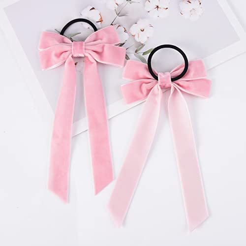 2pcs Velvet Rink Hair Bows Girls Ribbon Elastics Hair Trecy Ponytail Hair Hair Bands Bandos de corda Acessórios para