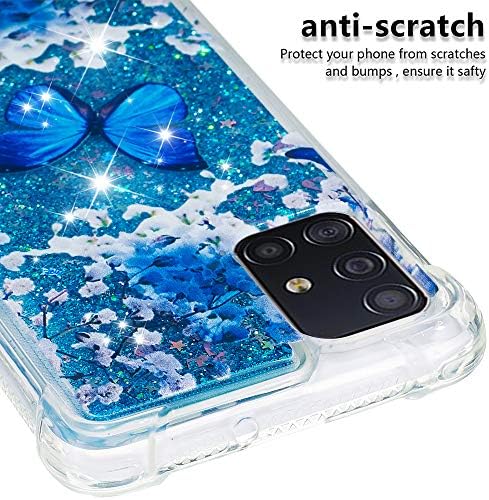 CAIYUNL PARA GALAXY A51 CASE [NÃO FIXA A51 5G VERSÃO], GLITTER BLING FLUING LIPE FLARADO REQUENCIDO DO FLARADO TPU CLARO TPU CASE CASE MENINAS MENINAS MENHAS COMBA CABELA PARA SAMSUNG Galaxy A51-Blue Butterfly