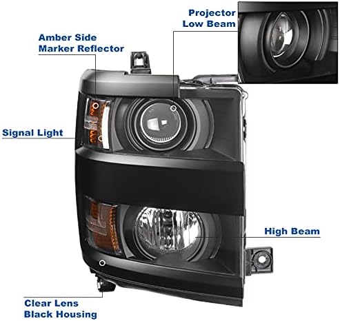 ZMAUTOPARTS FARENTES DE PROJETOR BLACK W / 6.25 LED azul DRL compatível com 2015-2019 Chevy Silverado 2500 HD / 3500 HD