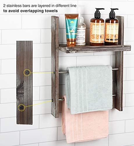 J Jackcube Design Rack de montagem de parede de madeira rústica com prateleira, escada de cobertor para banheiro, toalhas de mão