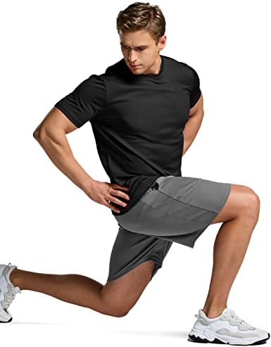 TSLA 1 ou 2 pacote de treino masculino camisetas de corrida, camisetas com umidade seca de umidade, camisetas de manga curta atlética de ginástica esportiva