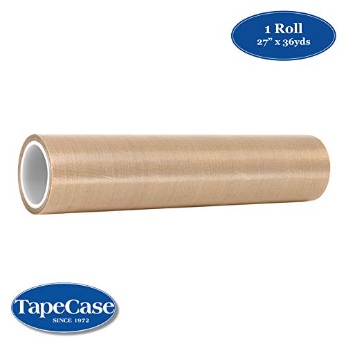 Taquecase 134-5 Ptfe Tan Fita de fibra de vidro resistente à abrasão, adesivo de silicone, grau industrial - 27 Largura, 36 iyd Comprimento