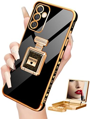 Buleens para Galaxy A13 5G Case com suporte de espelho de garrafa de perfume de metal, Casos de coração feminino para mulheres fofas para o caso Samsung Galaxy A13 5G, elegante capa de telefone de luxo para Samsung A13 5G Case 6.5 '' preto
