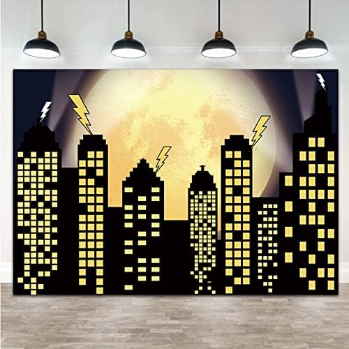 Super Cityscape City Yellow Skyline Bat Theme Penmopations Casais de 7x5ft Vinil Kids Boys Birthday Photo
