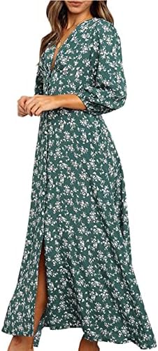 Vestidos de manga longa feminina boho maxi vestidos de manga longa Longo Casual Casual Canda Alta Vestido Baeach para Women2023