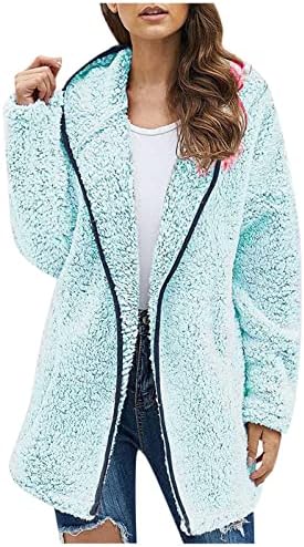 Casaco de inverno para feminino plus size lã difusa jaqueta de manga longa com capuz com capuz de moletom de moletom de lapela aberta