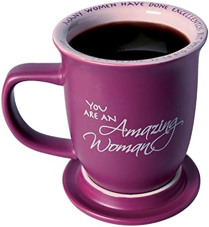 Mulher incrível caneca e montanha -russa/tampa - Cerâmica - Grandes 14 onças de café ou xícara de chá - púrpura escura