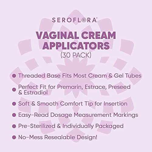 Aplicadores de creme vaginal descartáveis ​​de seroflora - se encaixa em pré -Marin, Estrácia, Preseed e a maioria dos géis, lubrificantes e cremes - ponta de rosca, ponta de conforto e marcações de dosagem