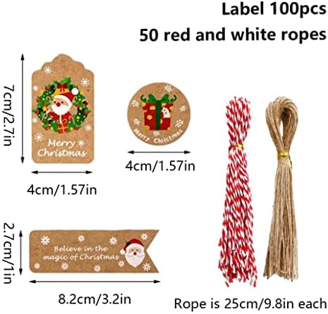 Tags de presente de Natal Xmas Kraft Paper pendurando etiquetas com cartão de decoração de embrulho de corda 100pcs portadores