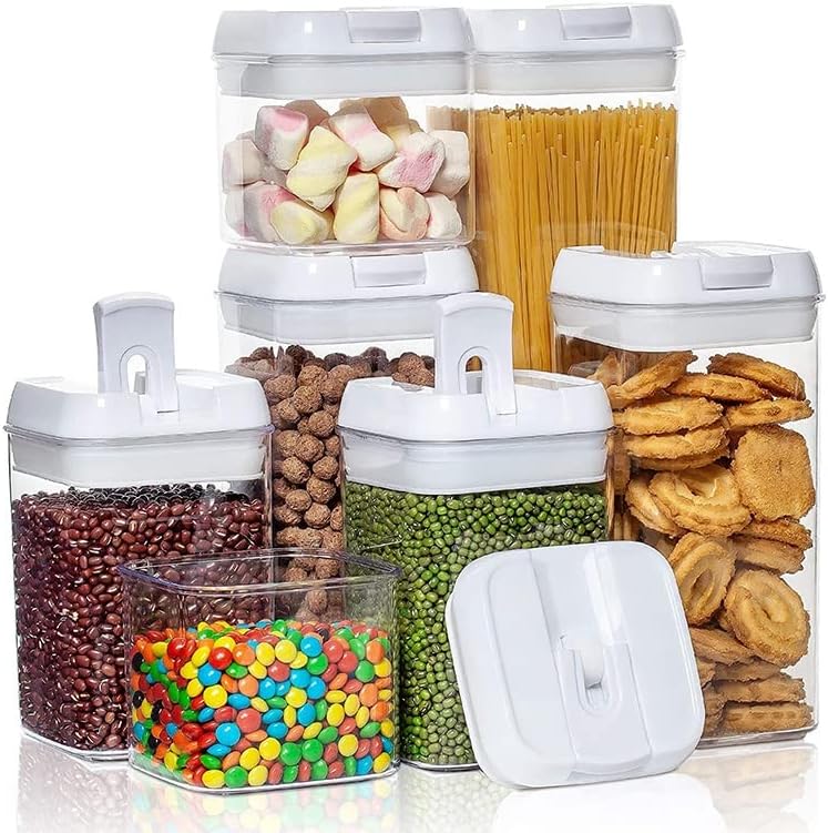 Jarra de recipiente de armazenamento de alimentos Genigw 7pcs com tampa de cozinha latas de latas seladas de latas de multigranos para cereais