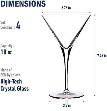 Luigi Bormioli Crescendo 10 onça de vidro de martini de 4, Crystal Son-Hyx Glass, fabricado na Itália.