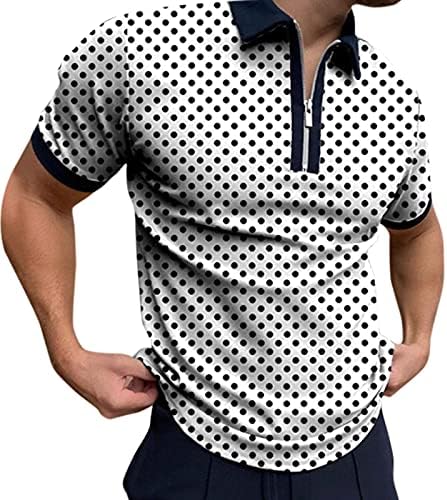 Camisas de pólo de zíper masculinas polka dot slim fit