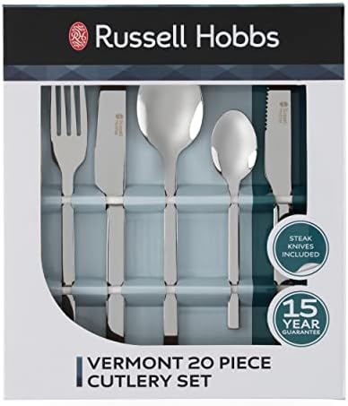 Russell Hobbs RH00855EU Vermont Calheres de talheres de 20 peças Conjunto de talheres, aço inoxidável, utensílios de mesa