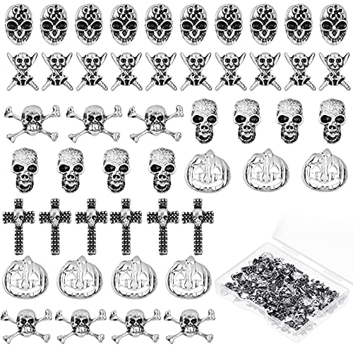 90 peças 3d encantos de unhas cidadãos de crânio de abóbora Squeleto de esqueleto Charm de halloween metal metal vintage charme