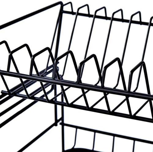 PDGJG Black Bowl Rack - Rack de secagem de tigela de camada dupla de metal, cesta de drenagem da cozinha, placa de secagem da cozinha