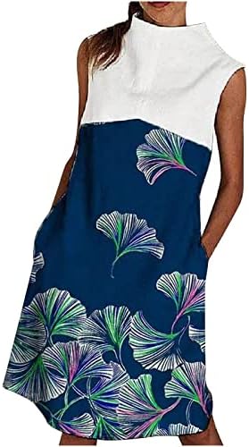 Vestido de pulôver feminino vestido de gola alta com bolso mangas saias florais de praia vestido de colete casual