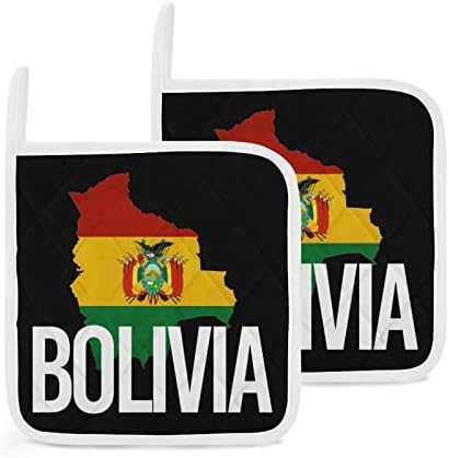 Bolívia e suportes de maconha da bandeira resistente a calor Potholders para cozinhar cozinha de 2 peças Conjunto