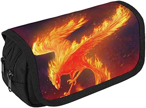 Fire Phoenix Lápis Capa Double Zip Pen Bacha de grande capacidade Penora de papelaria Bolsa para o escritório em casa