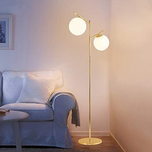 Lâmpadas criativas de piso criativas, 2 luzes pós-moderna de ferro dourado redondo de vidro de vidro iluminação de decoração de decoração