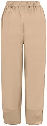 Calças de caminhada de Capri feminina Mulheres de algodão da cintura Cultura solta cor pura e calça harém linho elástico com