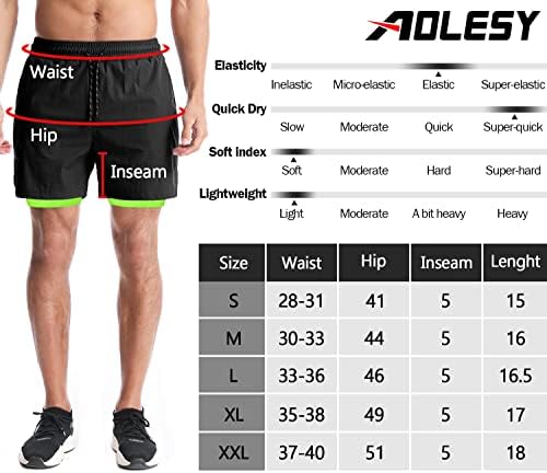 Aols de 2 em 1 de renúncia de homens, shorts atléticos de ginástica para homens shorts de treinamento leve rápido seco com bolsos