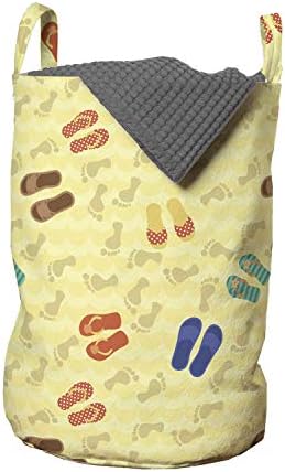 Pegadas lunaráveis ​​na bolsa de lavanderia de areia, Sandálias de chinelos coloridos de verão de verão, cesta de cesto com