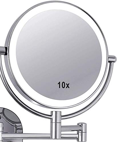 Espelho de maquiagem-espelho de maquiagem montado na parede LED espelho de maquiagem iluminado 10x ampliado 8 polegadas Montagem