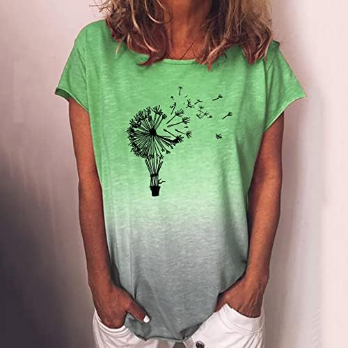 Gradiente feminino Dandelion Flor Print Bloups Crew Tops Tops camisas de manga curta Bloups de outono de verão ol OL