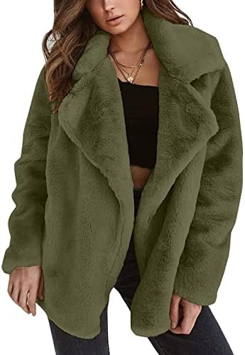Mulher moda de pelúcia Cardigan Coat Ladies Plus Tamanho Inverno A quente de lapela de lapela longa jaqueta frontal
