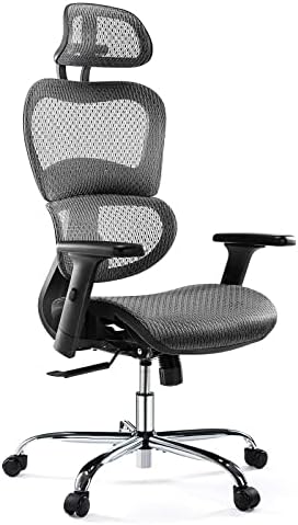 Presidente do escritório ergonômico, cadeira de escritório de malha alta com apoios de braços 3D e apoio de cabeça, cadeira