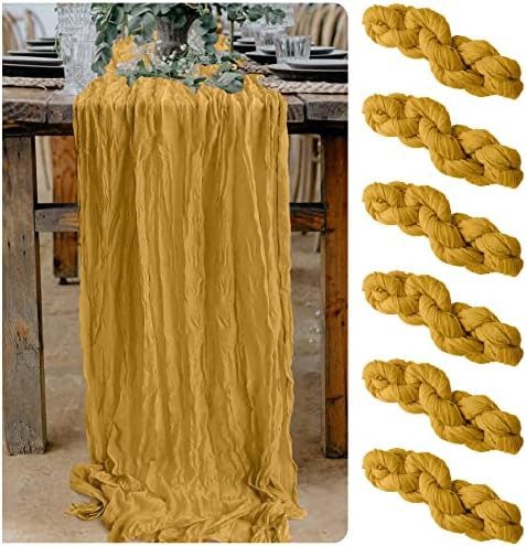 6 peças Cheesecloth Table Runner de 10 pés Mustard Mesa Amarela Gaze para o arco de casamento rústico Boho, bebê e chuveiro de noiva,