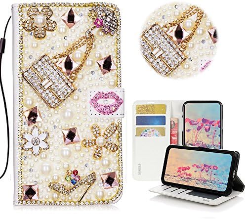 Estojo stenes iphone xr - elegante - 3d artesanato Bling Crystal Girls Bags Lips Altos Flores de Flores Magnéticas Cartão