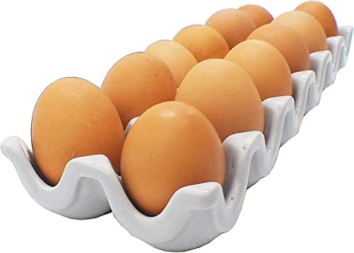 Primeiro de um gênero de grés de cerâmica cinza suporte de ovo - recipiente de ovo de porcelana para organizador de armazenamento - servir de serviço decorativo para bancada, exibição, cozinha e geladeira