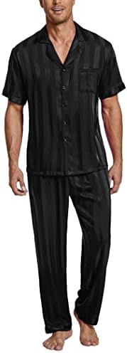 Ekouaer Men Pijamas de cetim de seda definido Botão de manga curta para baixo de roupas de dormir com calças compridas