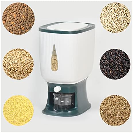 Dispensador de arroz de economia de economia de variedade - dispensador de arroz apertado de ar - incluiu medição de copo de arroz e escova de limpeza - dispensador de arroz de cozinha multiuso para lanches de cereais de grãos e mais - 20 lbs - verde