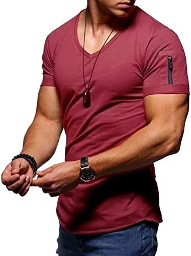 Treino muscular masculino T-shirt atlética Moda de fossa de manga curta Slim Fit Zipper Tee Top