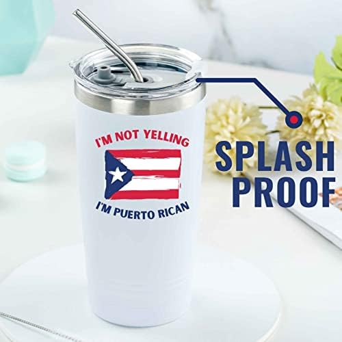 Onebttl Funny Porto Rico Bandle Presentes e lembranças, caneca de viagem isolada de aço inoxidável de 20 onças, perfeito para homens e mulheres porto -riquenhos com a bandeira do país no aniversário e natal - não estou gritando