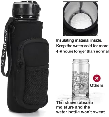 Kcatdrey Water Bottle com palha e manga BPA livre de vazamento à prova de vazamento grande jarro de água com cinta e alça, para exercícios