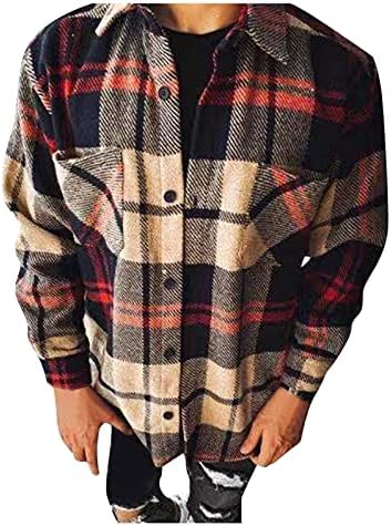 Dzquy Sherpa masculina forrada com flanela xadrez de flanela de flaid camisa de manga comprida de baixo para baixo tops de capa