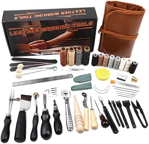 Kit de couro de butuz, kit de ferramentas de couro, ferramentas de trabalho de couro prático com chanfro de couro, groover, fios