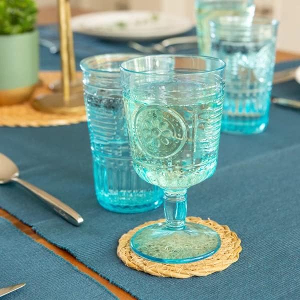 Conjunto romântico de Bormioli Rocco de 4 óculos de Stemware, 10,75 oz. Vidro de cristal colorido, azul claro, feito na Itália.
