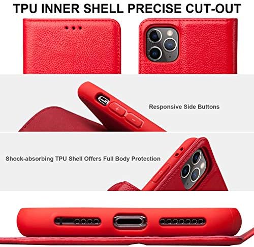 Wenbelle para iPhone 11 Pro Max Case, carteira de couro genuíno, proteção de bloqueio de RFID, suporte de visualização,